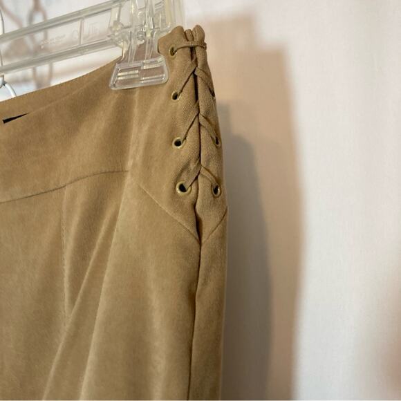 H&M Hennes Faux Suede Tan Wide Straight Leg Mid Rise Trousers Slacks Dress Pants - Picture 9 of 10